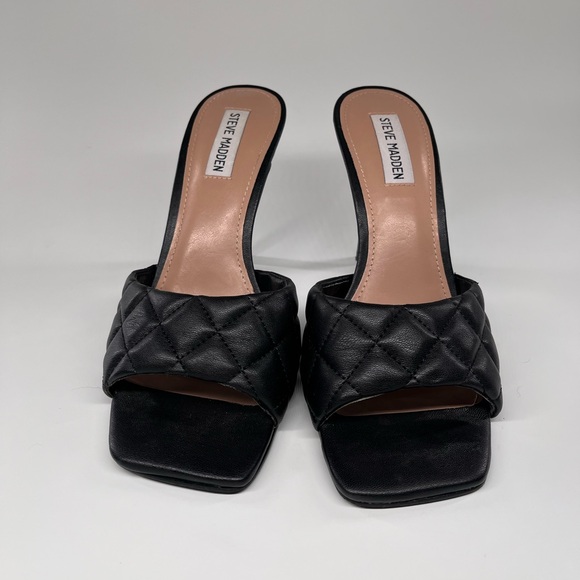 Steve Madden Signify Black Quilted Stiletto Slide Mule Square Toe Heels 9.5 - Picture 4 of 9